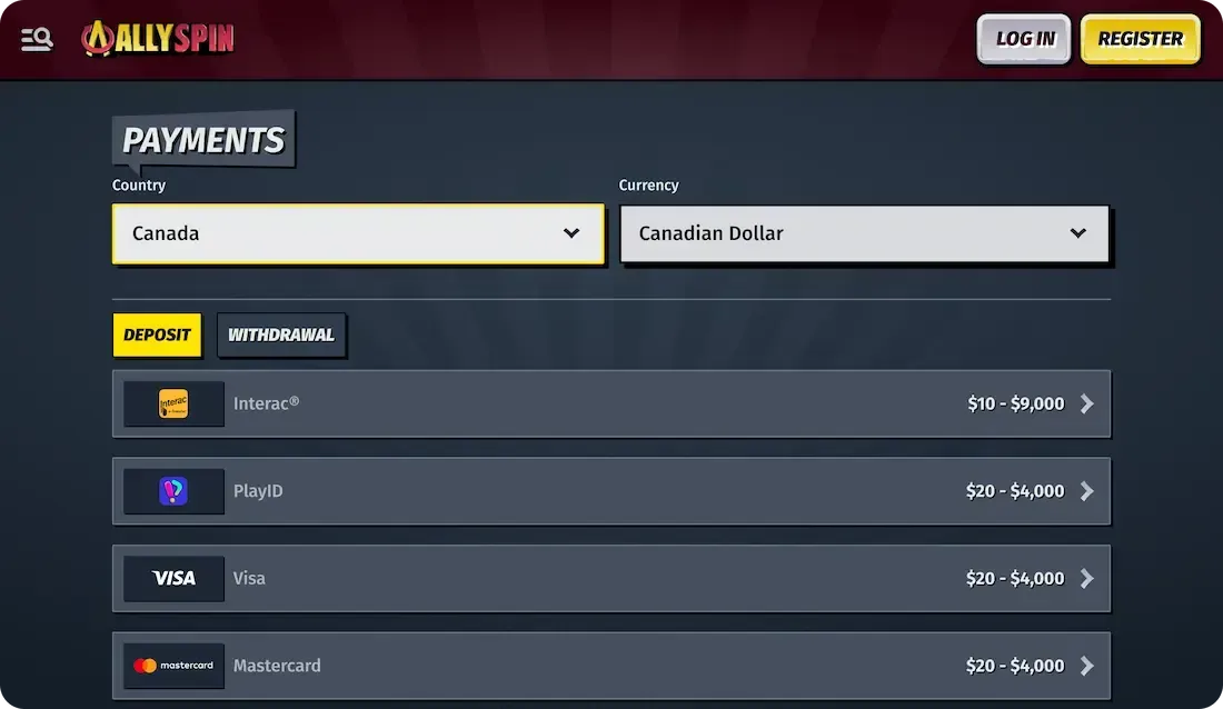 allyspin casino payments
