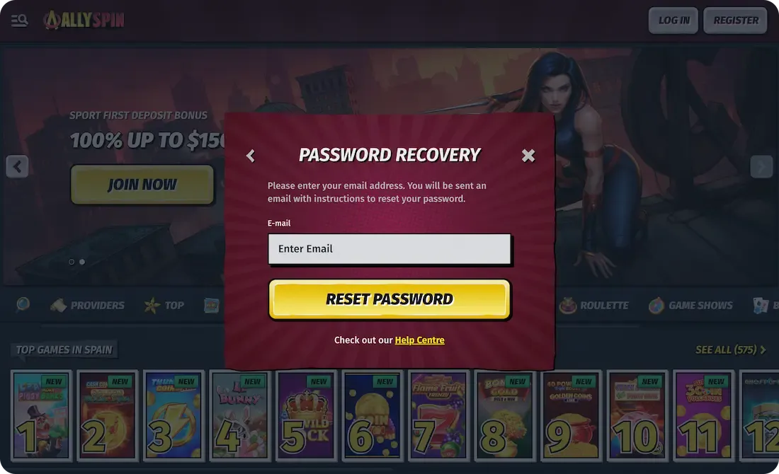 allyspin casino forget password