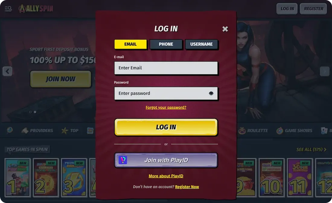 allyspin casino login email