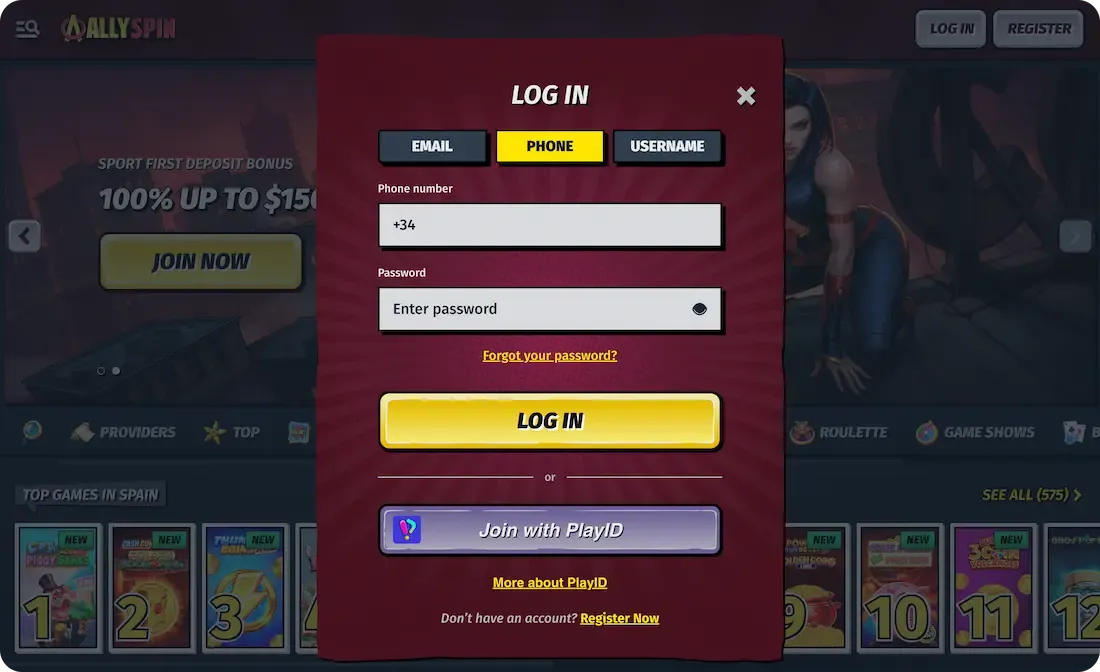 allyspin casino login phone